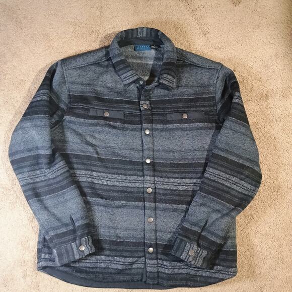 Iceburg Outerwear Heavy Lined Fleece Jacket Men's L Button Snaps and Stripes - Picture 3 of 9